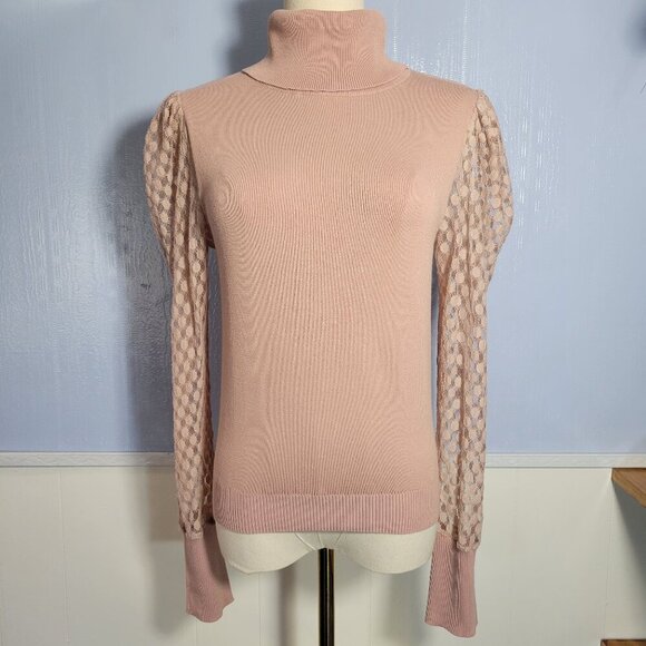 Love Tree Large Baby Pink Semi Sheer Longsleeve Turtleneck Sweater - Picture 1 of 10